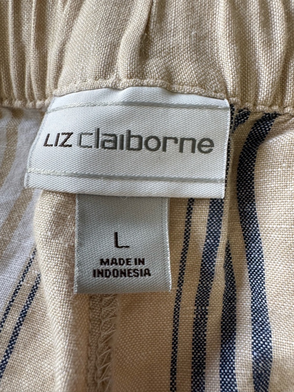 Liz Claiborne Striped Linen Wide-Leg Pants Trouser Cream Gray White Sz Large - Picture 10 of 10
